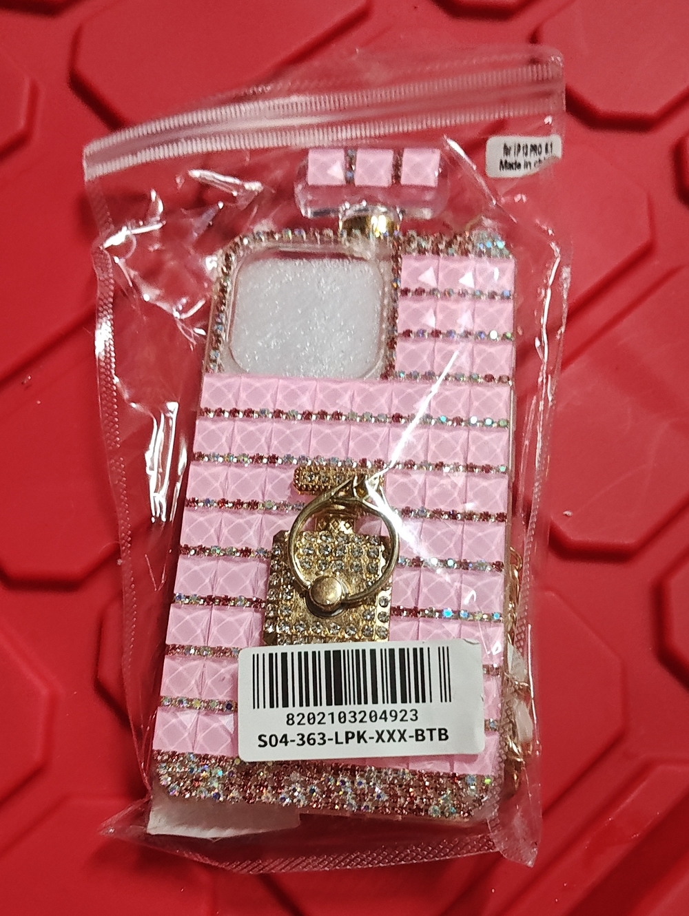 Source Unknown Pink Glitter Stripe Phone Case with Gold Ring Holder